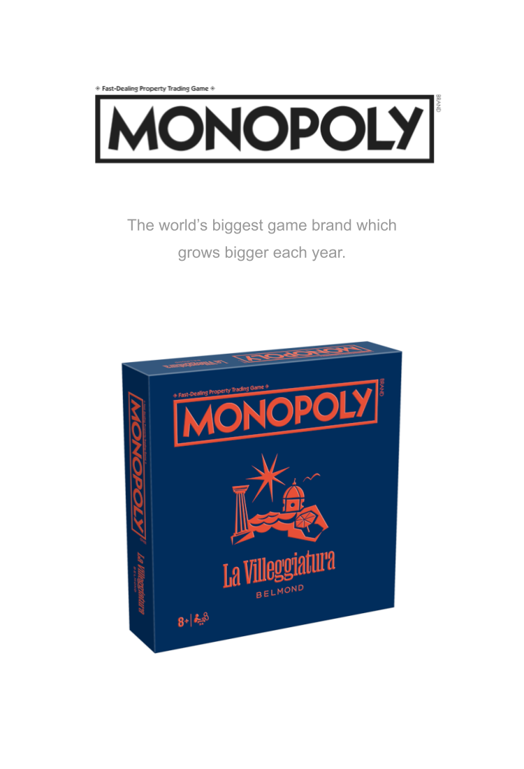 Box of a custom edition of Monopoly developed for Belmond.
