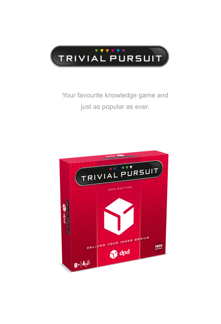 Box of a custom edition of Trivial Pursuit developed for dpd